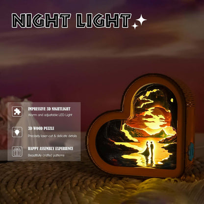 Lovers by the River - 3D Wooden Puzzle Night Light