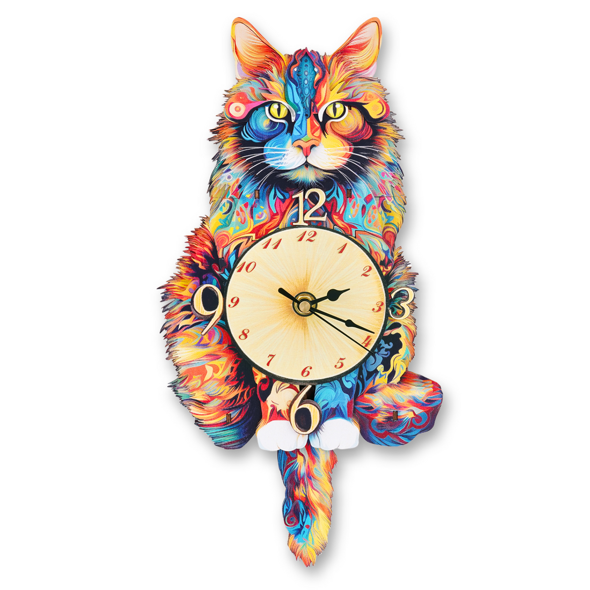 Maine Coon 3D Wooden Puzzle Clock, Gift  for DIY Lovers, Home Decor