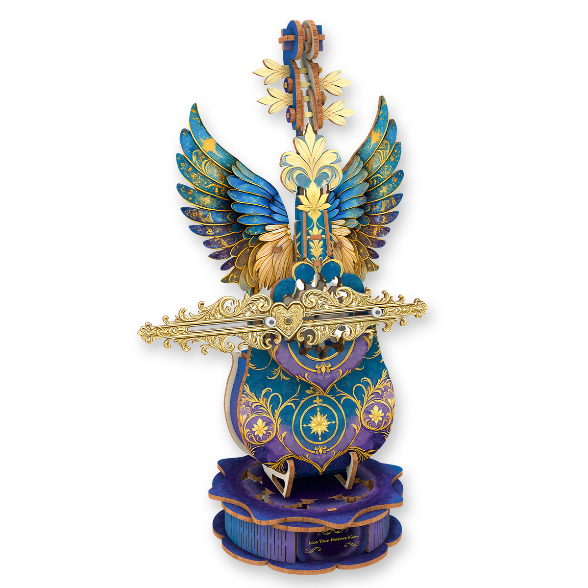 Blue Feather Cello Mechanical DlY Kit, 3D Wooden Music Box