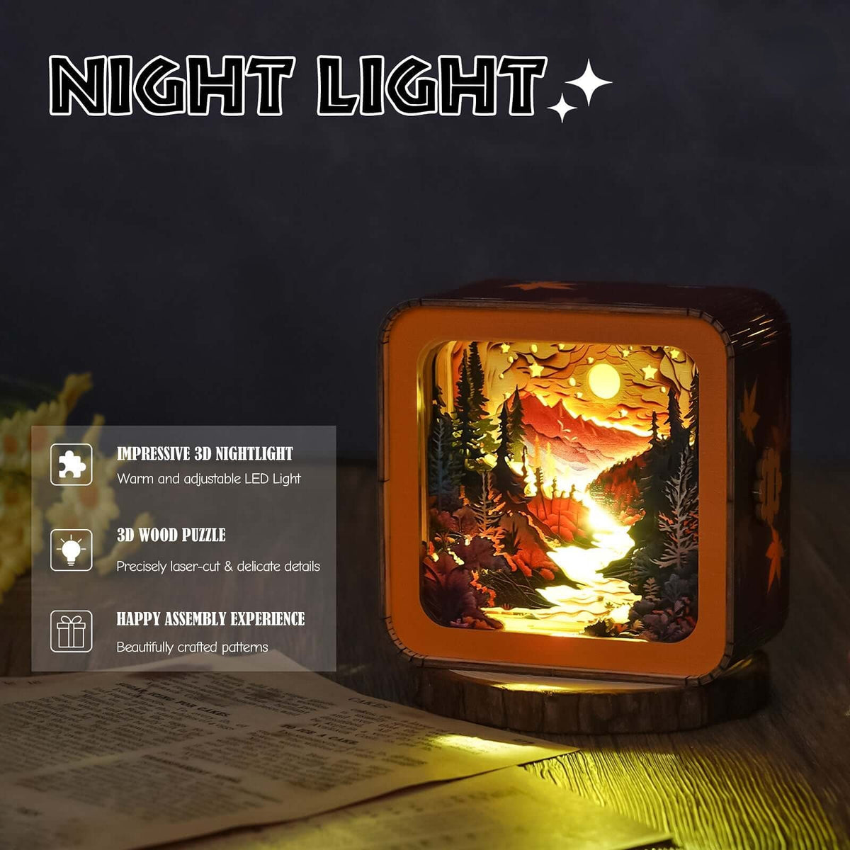 Forest Sunset - 3D Wooden Puzzle Night Light
