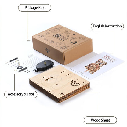 Bulldog 3D Wooden Puzzle Clock, Gift  for DIY Lovers, Home Decor