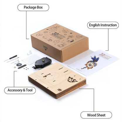 Blue Dragon 3D Wooden Puzzle Clock, Gift  for DIY Lovers, Home Decor