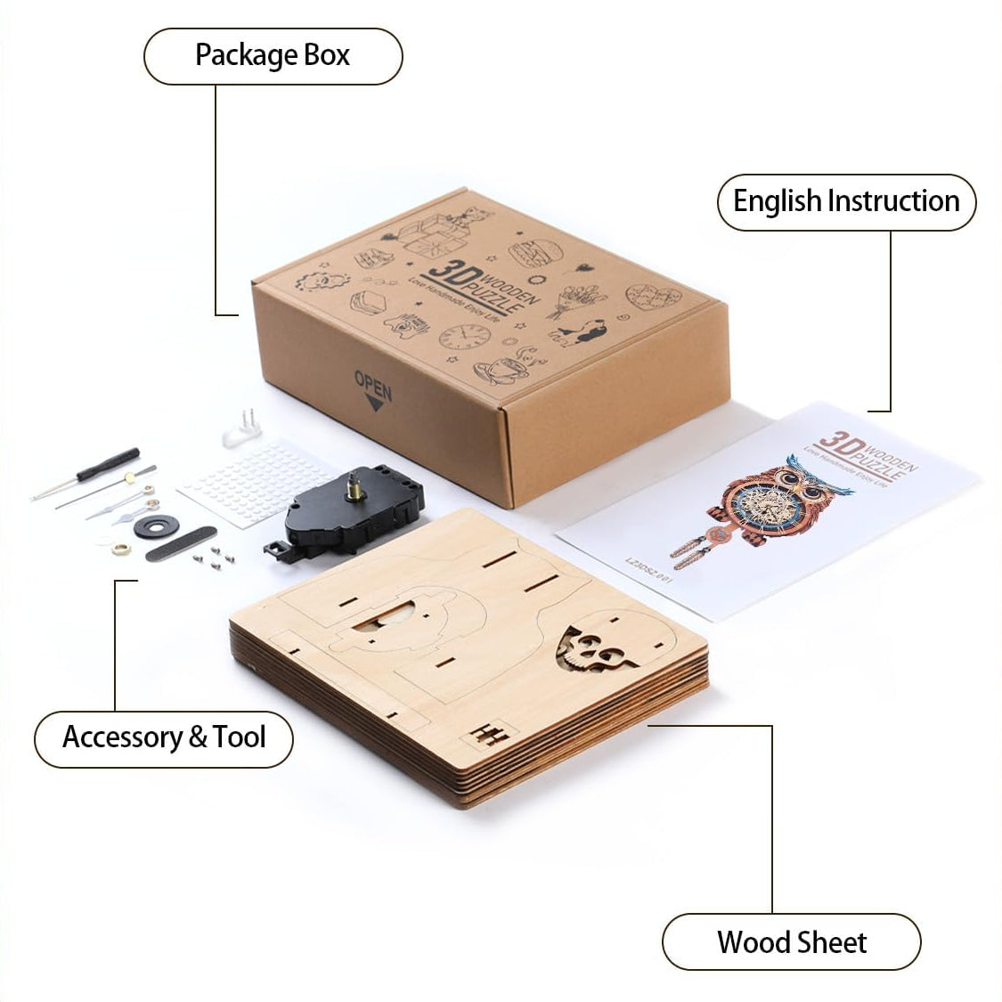 Owl DIY 3D Wooden Puzzle Clock, Gift  for DIY Lovers, Home Decor
