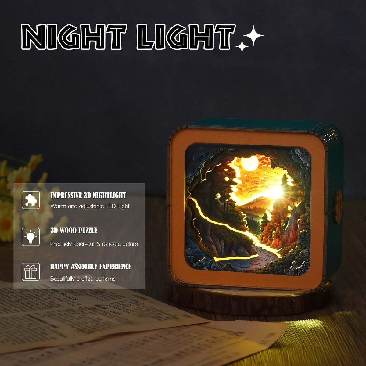 Sunset Wilderness Path - 3D Wooden Puzzle Night Light