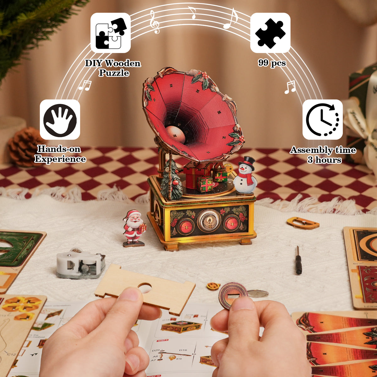 Christmas Tree Carol Mechanical DlY Kit, 3D Wooden Music Box