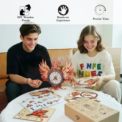 Fire Phoenix 3D Wooden Puzzle Clock, Gift  for DIY Lovers, Home Decor