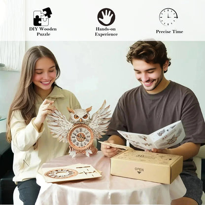 Snowy Owl 3D Wooden Puzzle Clock, Gift  for DIY Lovers, Home Decor