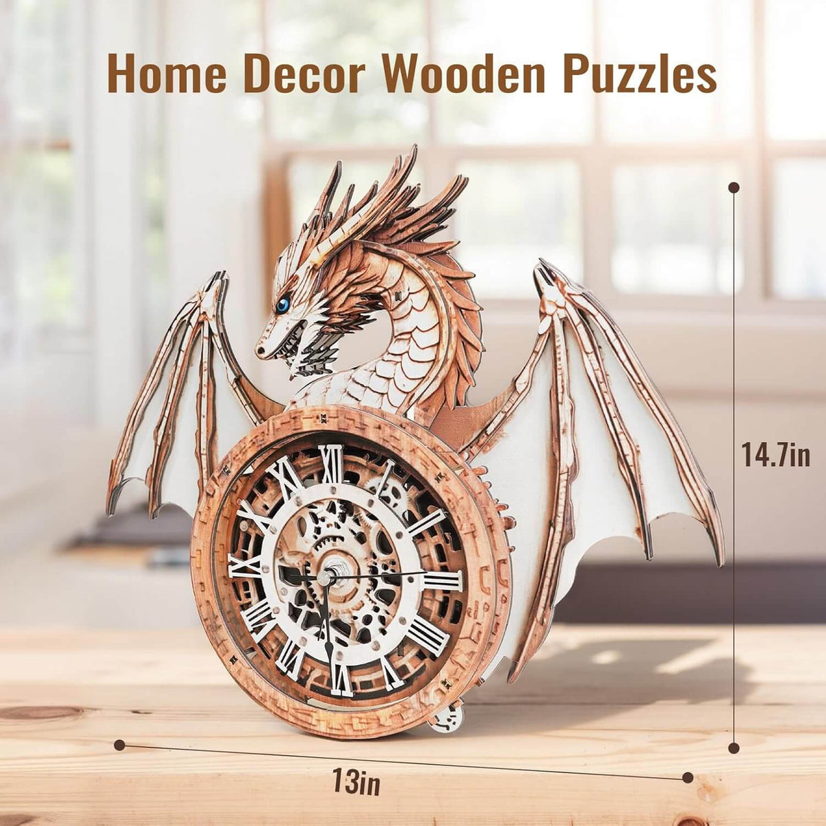 Ancient Dragon 3D Wooden Puzzle Clock, Gift  for DIY Lovers, Home Decor
