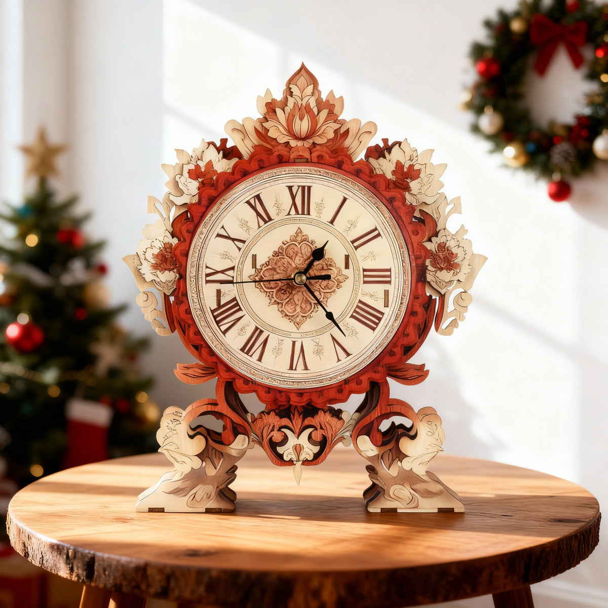 Flame Flower 3D Wooden Puzzle Clock, Gift  for DIY Lovers, Home Decor