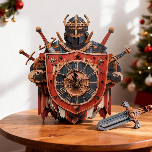 Fearless Knight 3D Wooden Puzzle Clock, Gift  for DIY Lovers, Home Decor