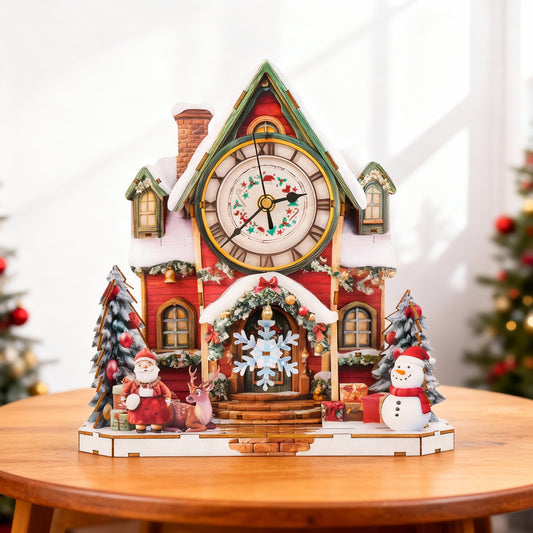 Warm Christmas 3D Wooden Puzzle Clock, Gift  for DIY Lovers, Home Decor