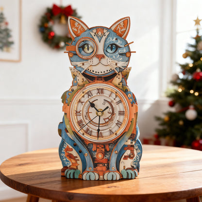 Cat Detective 3D Wooden Puzzle Clock, Gift  for DIY Lovers, Home Decor