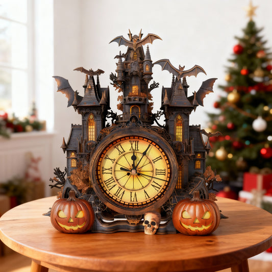 Spooky Castle 3D Wooden Puzzle Clock, Gift  for DIY Lovers, Home Decor
