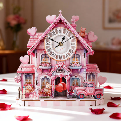 Sweet House 3D Wooden Puzzle Clock, Gift  for Valentine's Day, Home Decor