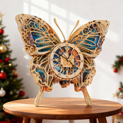 Butterfly 3D Wooden Puzzle Clock, Gift  for DIY Lovers, Home Decor