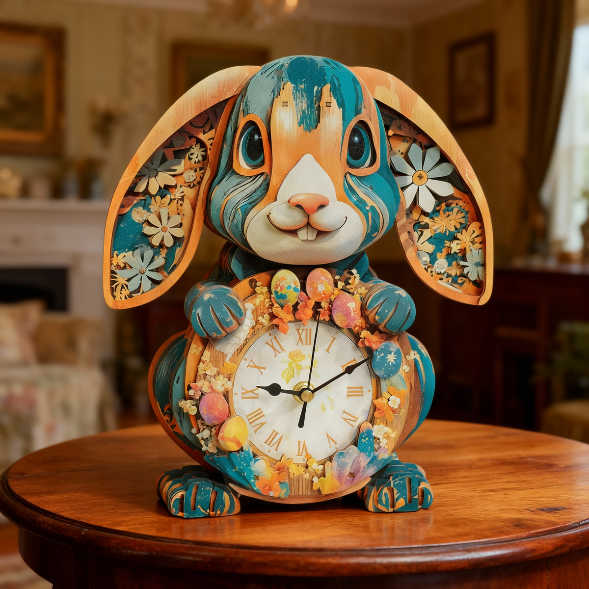 Easter Bunny 3D Wooden Puzzle Clock, Gift  for DIY Lovers, Home Decor