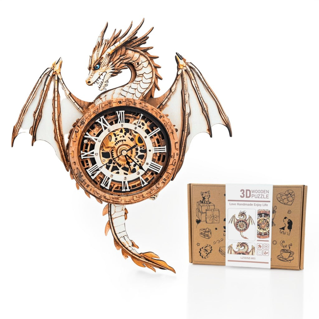 Ancient Dragon 3D Wooden Puzzle Clock, Gift  for DIY Lovers, Home Decor
