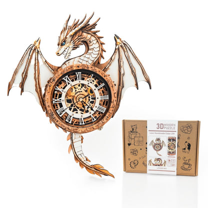 Ancient Dragon 3D Wooden Puzzle Clock, Gift  for DIY Lovers, Home Decor