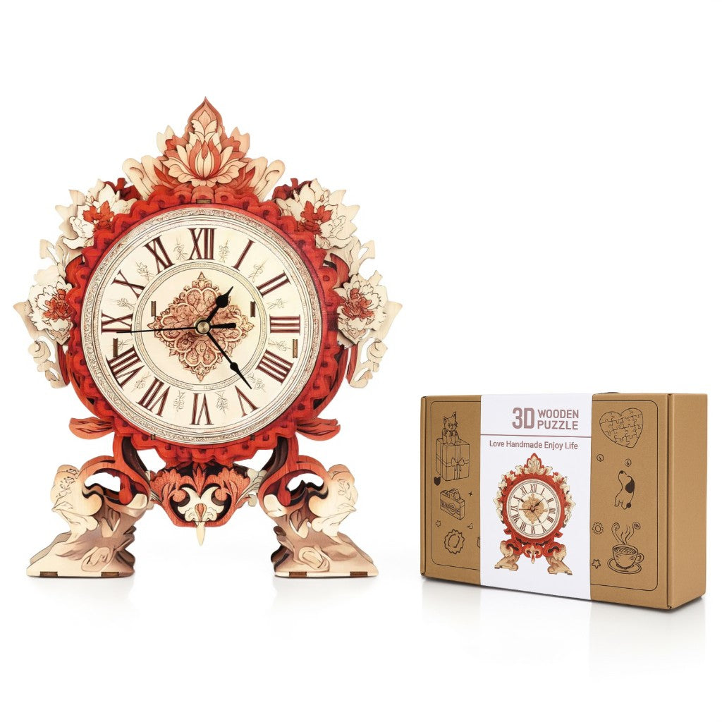 Flame Flower 3D Wooden Puzzle Clock, Gift  for DIY Lovers, Home Decor