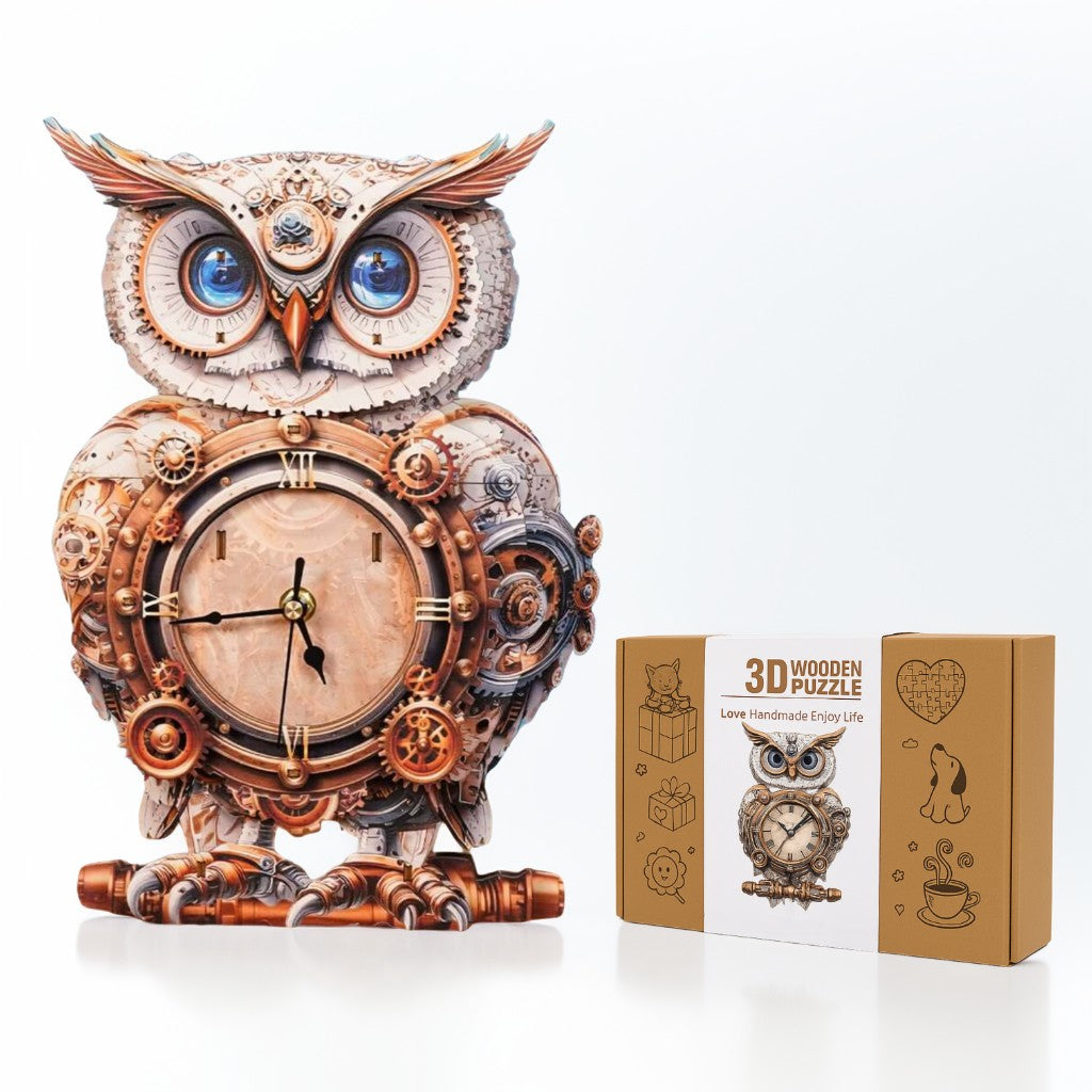 Mechanical Owl 3D Wooden Puzzle Clock, Gift  for DIY Lovers, Home Decor