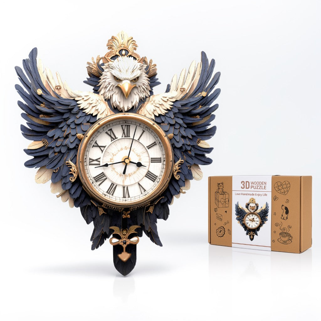 Majestic Eagle 3D Wooden Puzzle Clock, Gift  for DIY Lovers, Home Decor