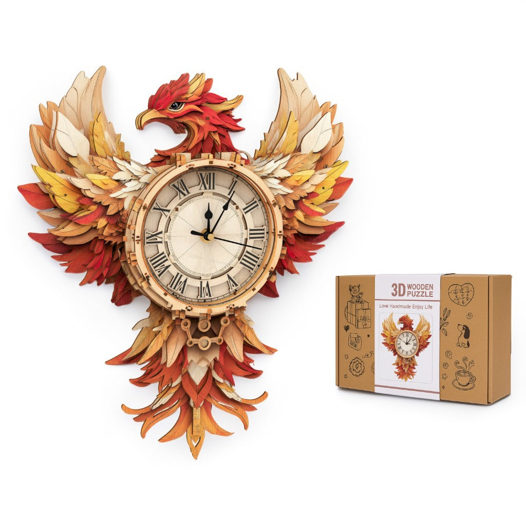 Elegant Phoenix 3D Wooden Puzzle Clock, Gift  for DIY Lovers, Home Decor