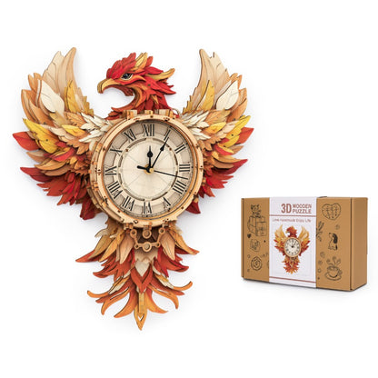 Elegant Phoenix 3D Wooden Puzzle Clock, Gift  for DIY Lovers, Home Decor