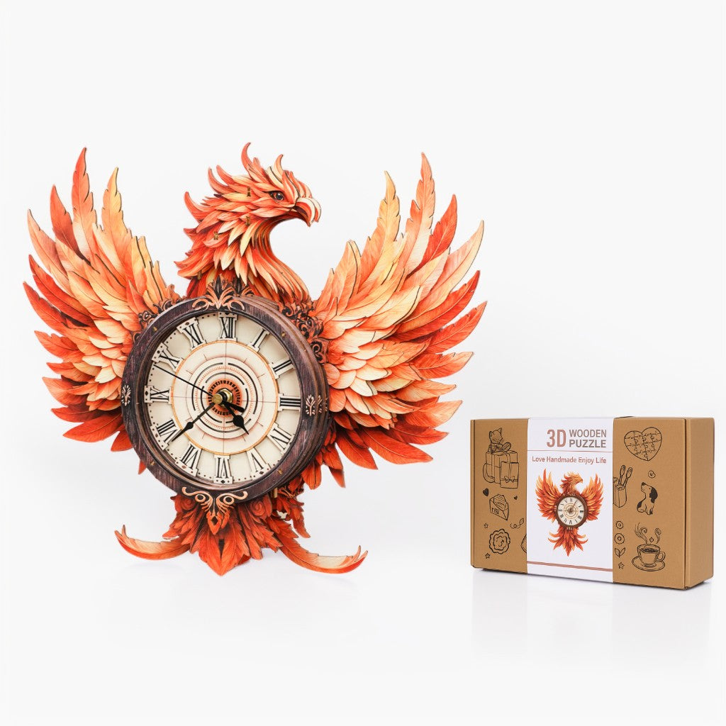 Fire Phoenix 3D Wooden Puzzle Clock, Gift  for DIY Lovers, Home Decor