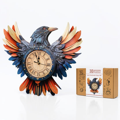Raven DIY 3D Wooden Puzzle Clock, Gift  for DIY Lovers, Home Decor