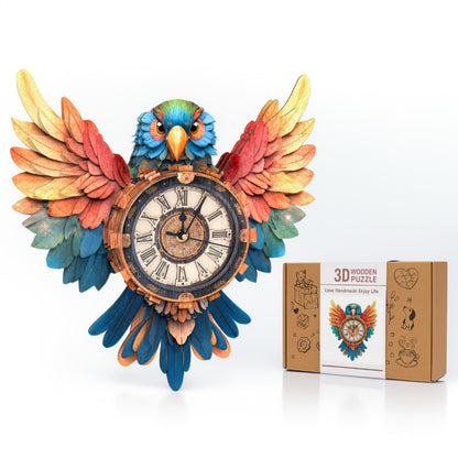 Colorful Parrot 3D Wooden Puzzle Clock, Gift  for DIY Lovers, Home Decor