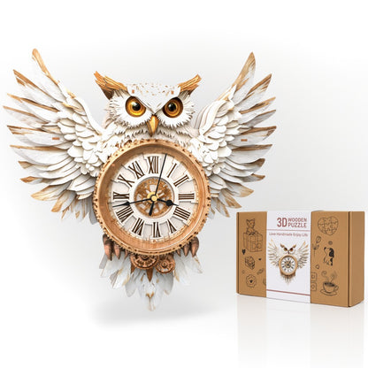 Snowy Owl 3D Wooden Puzzle Clock, Gift  for DIY Lovers, Home Decor