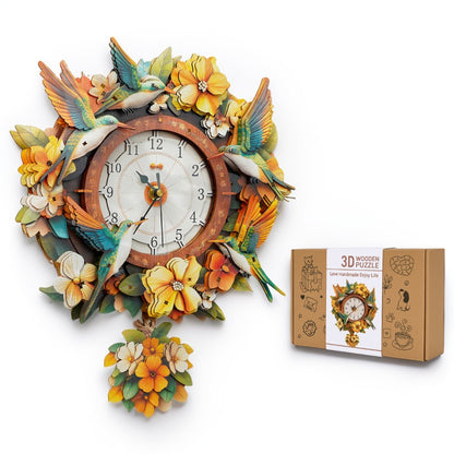 Garden Wingbeats 3D Wooden Puzzle Clock, Gift  for DIY Lovers, Home Decor
