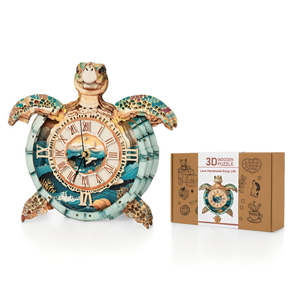 Sea Turtle 3D Wooden Puzzle Clock, Gift  for DIY Lovers, Home Decor