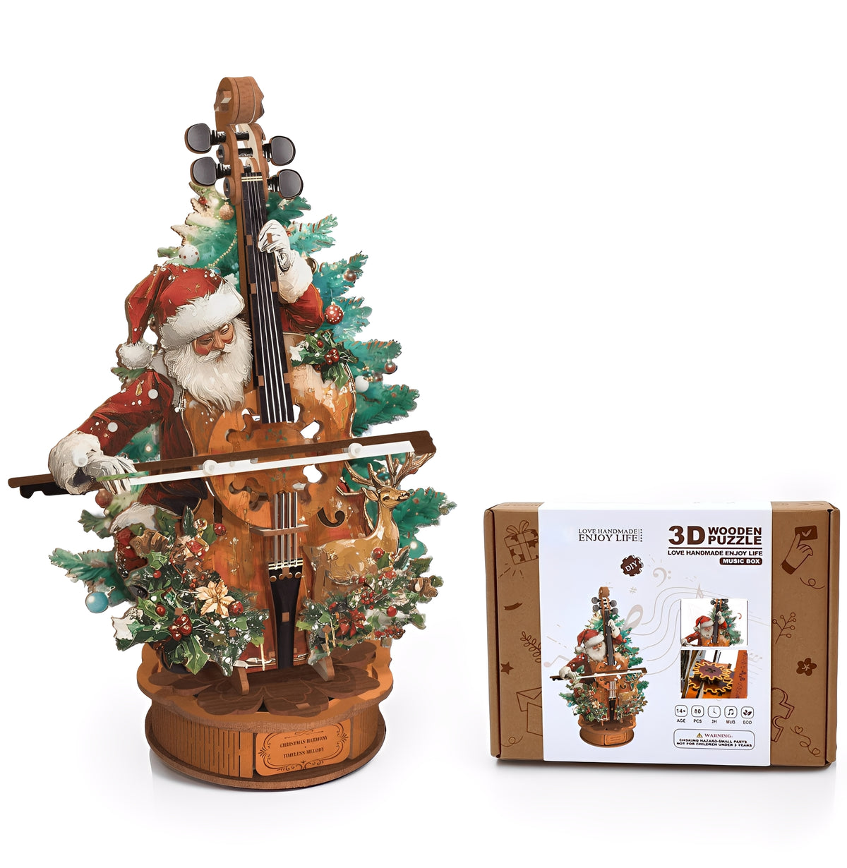 Christmas Concerto Cello Mechanical DIY Kit,3D Wooden Music Box