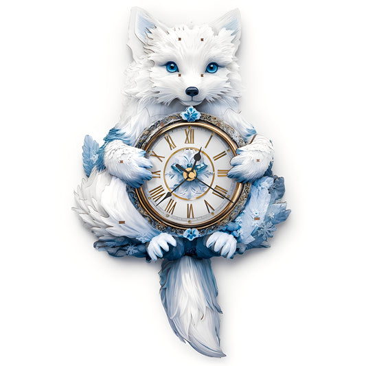 Arctic Fox 3D Wooden Puzzle Clock, Gift  for DIY Lovers, Home Decor