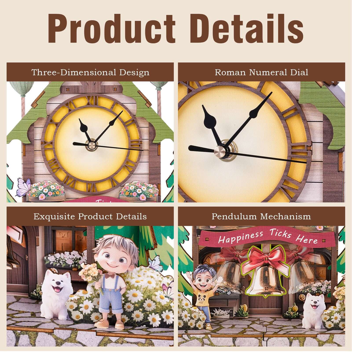 Balloon House 3D Wooden Puzzle Clock, Gift  for DIY Lovers, Home Decor