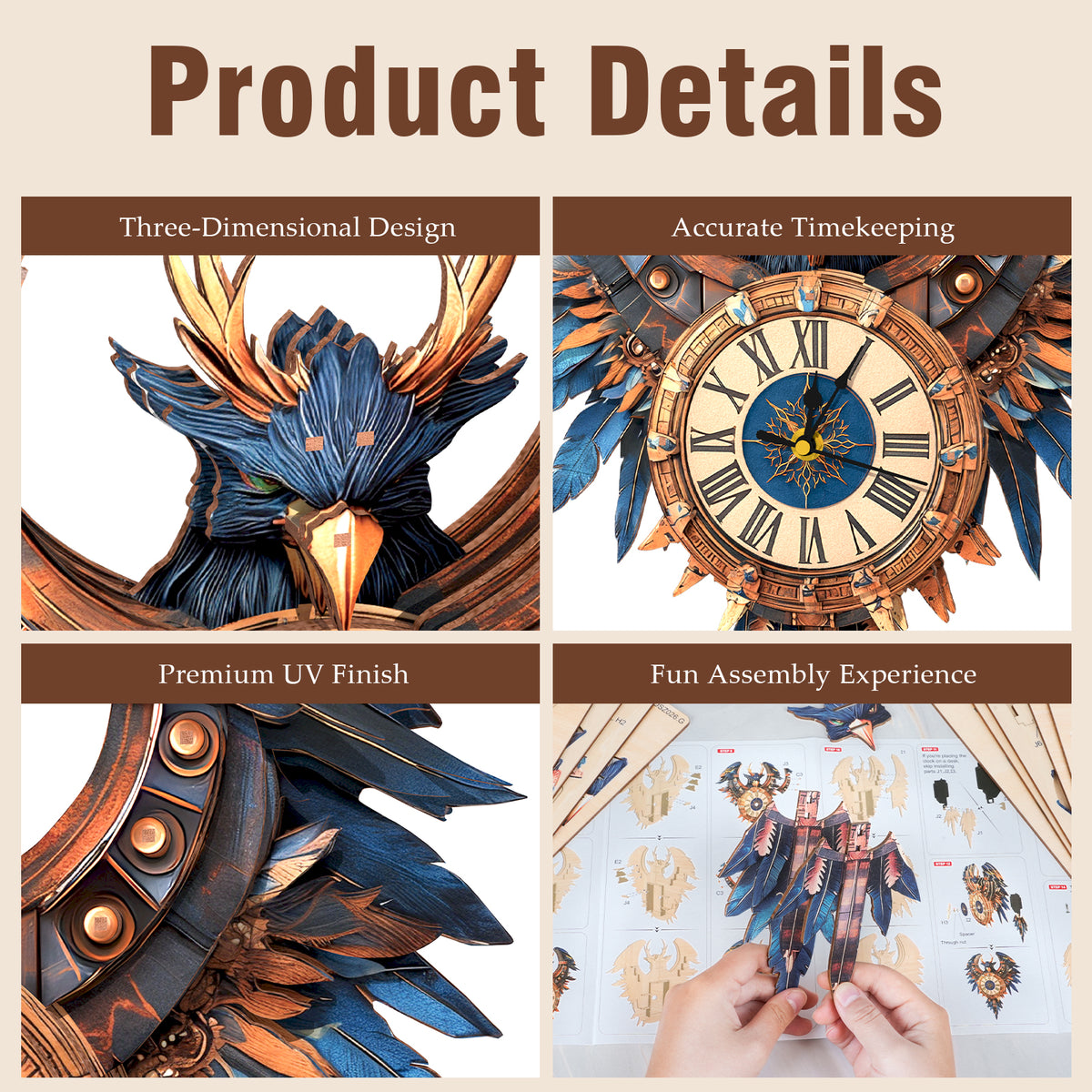 Thunderwing Sovereign 3D Wooden Puzzle Clock, Gift  for DIY Lovers, Home Decor
