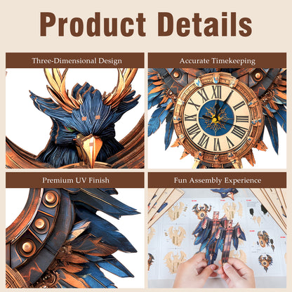 Thunderwing Sovereign 3D Wooden Puzzle Clock, Gift  for DIY Lovers, Home Decor