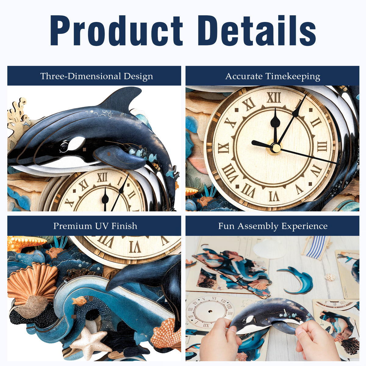 Ocean Rhythm 3D Wooden Puzzle Clock, Gift  for DIY Lovers, Home Decor