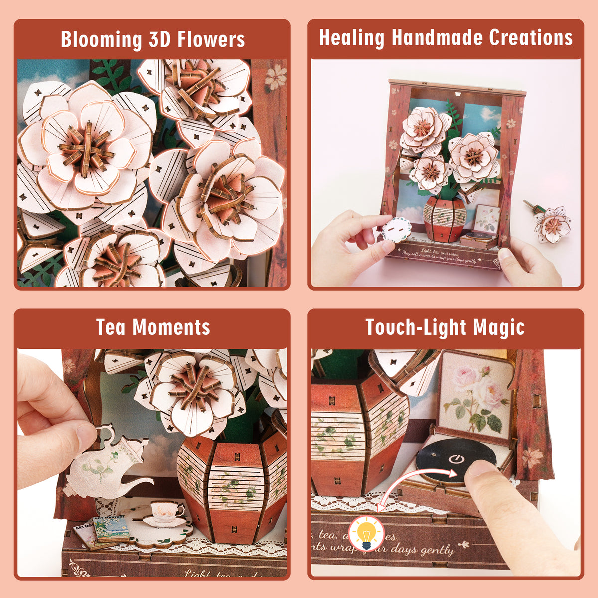 Crimson Whispers 3D Wooden Puzzle Painting, DIY Wall Art Craft Kit with Light