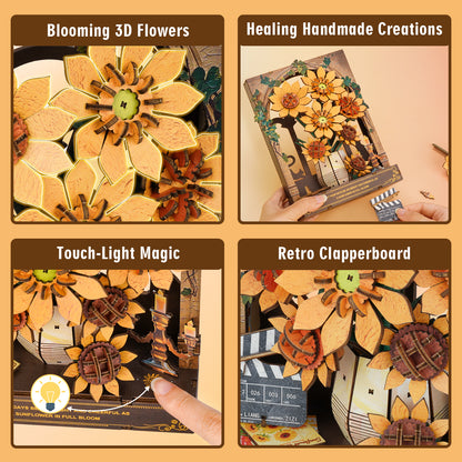 Sunflower 3D Wooden Puzzle Painting, DIY Wall Art Craft Kit with Light