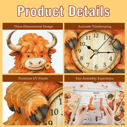 Plateau Yak 3D Wooden Puzzle Clock, Gift  for DIY Lovers, Home Decor