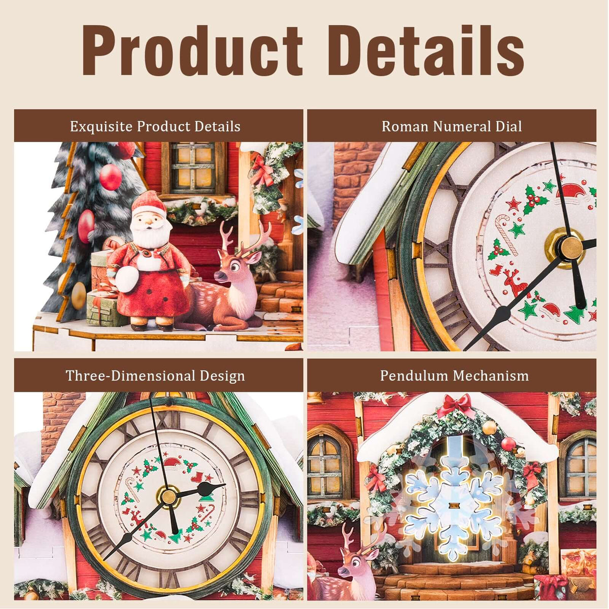 Warm Christmas 3D Wooden Puzzle Clock, Gift  for DIY Lovers, Home Decor