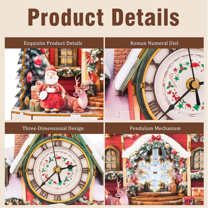 Warm Christmas 3D Wooden Puzzle Clock, Gift  for DIY Lovers, Home Decor