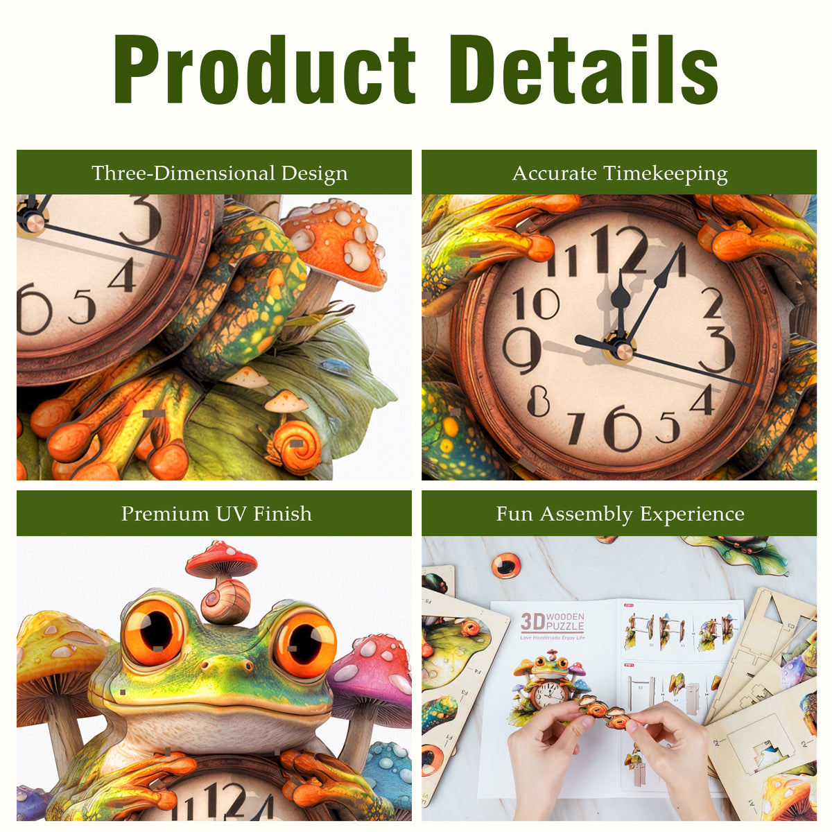 Forest Frog 3D Wooden Puzzle Clock, Gift  for DIY Lovers, Home Decor