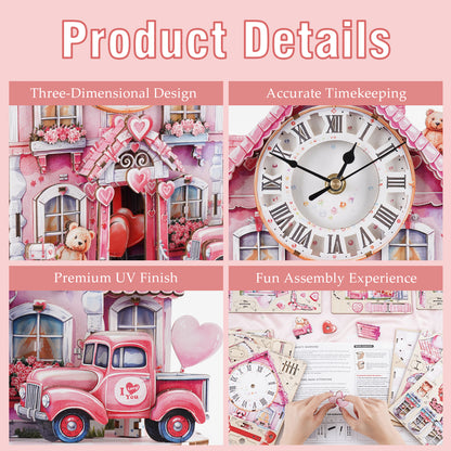 Sweet House 3D Wooden Puzzle Clock, Gift  for Valentine's Day, Home Decor