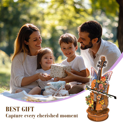 Floral Cello Mechanical DIY Kit, 3D Wooden Music Box