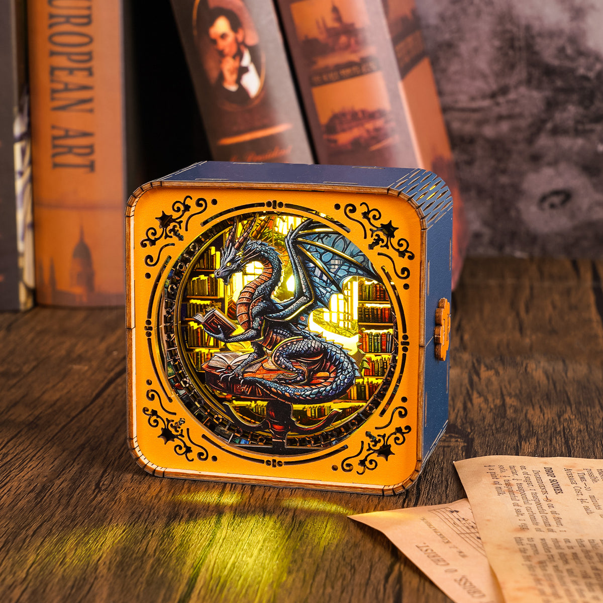 Library Dragon - 3D Wooden Puzzle Night Light