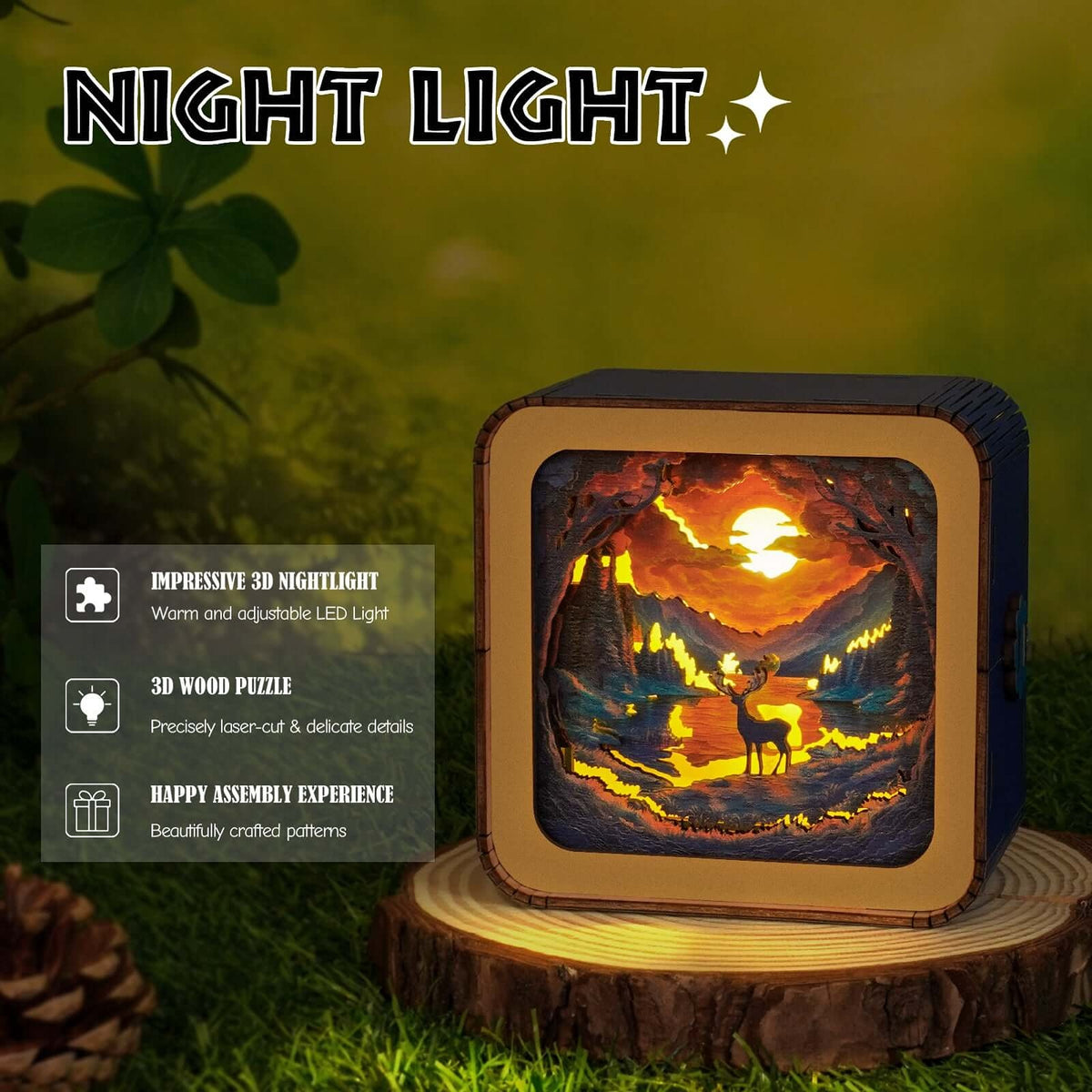 Cervidae at Golden Hour - 3D Wooden Puzzle Night Light