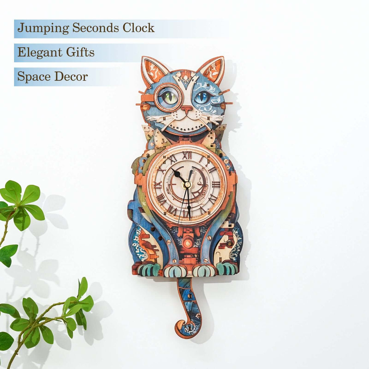 Cat Detective 3D Wooden Puzzle Clock, Gift  for DIY Lovers, Home Decor